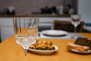 Closeup of an empty wine glass
