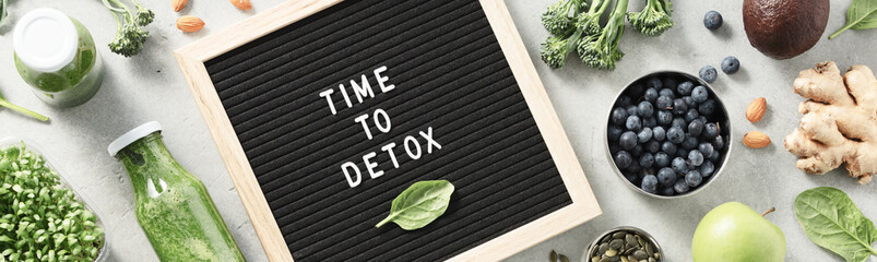 Plakat Time to detox letter board quote flat lay