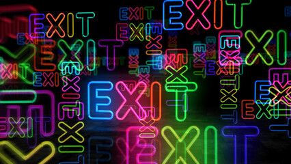 Exit emergency escape neon light 3d illustration