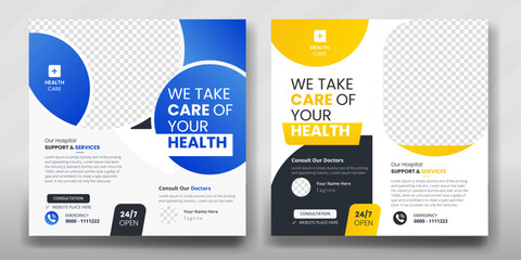 Medical social media banner design with healthcare square post template