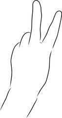The hand shows two fingers, vector. Hand drawn sketch. The hand shows two fingers, a sign of peace, a sign of success.