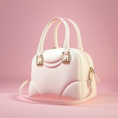 Beautiful fashionable elegant women's handbag in delicate white color on a pink background