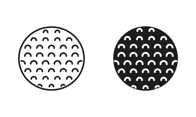Golf Ball Black Silhouette and Line Icon Set. Ball for Play Sports Game Solid and Outline Symbols Collection on White Background. Isolated Vector Illustration