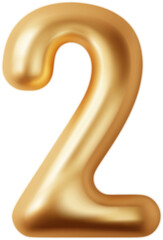 Golden chrome numbers two 3d realistic png. Metal golden glossy font number 2. Decoration for banner, cover, birthday or anniversary party invitation design