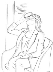 Woman wearing VR Glasses Vector storyboard. Innovation and Communication in Metaverse Digital Virtual Reality concept 