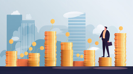 Investing for Profit: Stacked Coins of Different Heights Representing Financial Returns and Dividends. generative ai.