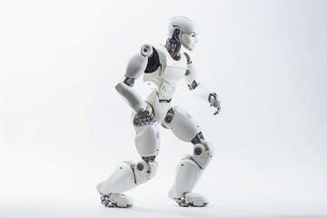 Advanced futuristic smart technology software. Artificial intelligence humanoid, cyborg, robot ready to run on empty background.