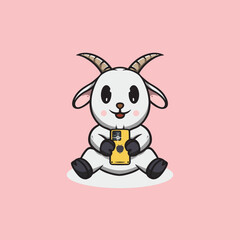 Cute selfie goat cartoon illustration