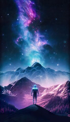 Fototapeta premium Double exposure galaxy background, epic view, smartphone wallpaper, (generated ai)