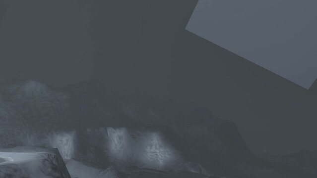 Dark Mountain with the mist and Abstract cube animation. Dark environment 3D render animation 