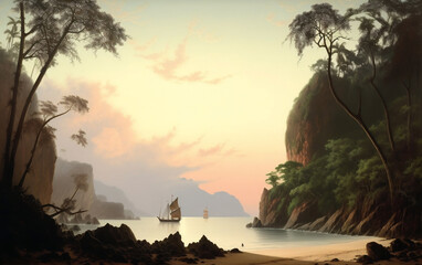 Uncharted Island, Neoclassical oil painting 