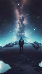 Double exposure galaxy background, epic view, smartphone wallpaper, (generated ai)