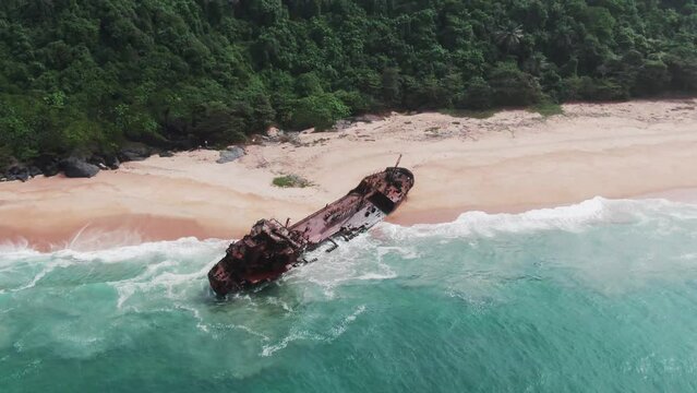 a shipwreck abandoned at the west african coast