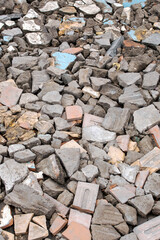 Old bricks fragments close up, abstract background