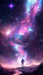 Fototapeta na wymiar Double exposure galaxy background, epic view, smartphone wallpaper, (generated ai)