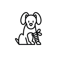 Dog in bandage with broken leg. Thin line icon. Veterinary clinic. Vector illustration.