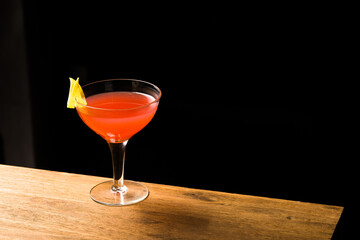Paper Plane cocktail refreshment bourbon whiskey, amaro, bittersweet orange-red aperitif and lemon...