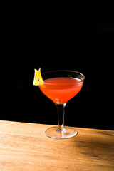 Paper Plane cocktail refreshment bourbon whiskey, amaro, bittersweet orange-red aperitif and lemon juice