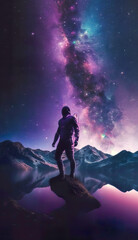 Fototapeta premium Double exposure galaxy background, epic view, smartphone wallpaper, (generated ai)