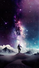Fototapeta premium Double exposure galaxy background, epic view, smartphone wallpaper, (generated ai)