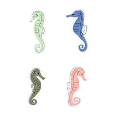 Seahorse Character sea animal on deep background. Wild life illustration. Underwear world. Vector illustration.