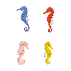 Seahorse Character sea animal on deep background. Wild life illustration. Underwear world. Vector illustration.