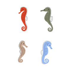 Seahorse Character sea animal on deep background. Wild life illustration. Underwear world. Vector illustration.