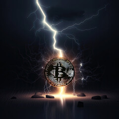 3D Bitcoin lightning created with generative AI