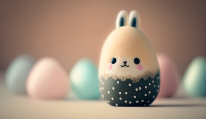Obraz premium Kawaii easter bunny with easter eggs created with Generative AI