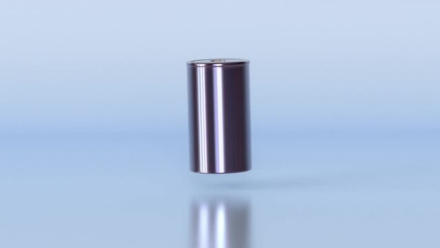 one 4680 format cylindrical lithium traction battery for accumulator modules slowly spinning, production batteries high power and energy for electric vehicles, dry electrode, high technology, 4k video