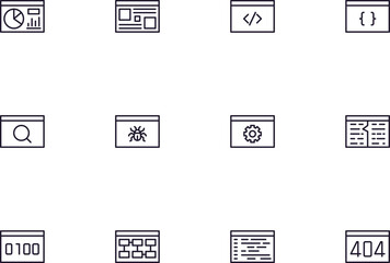 Coding concept. Collection of codign high quality vector outline signs for web pages, books, online stores, flyers, banners etc. Set of premium illustrations isolated on white background