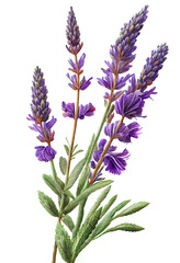 Lavender flower drawing isolated on white background. Watercolor, hand drawn style, ai generation