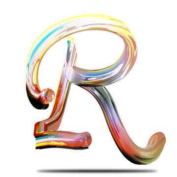 Glass effect letter r chrome colorful character transparent