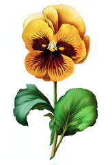 Pansy, violets flower drawing isolated on white background. Watercolor, hand drawn style, ai generation