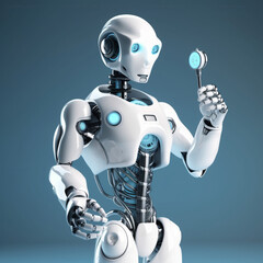 Naklejka premium robot surgeon, 3d, isolated blue background, generative ai