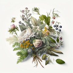 Journey Through the Season: A Midsummer Bouquet on a Clean White Background.