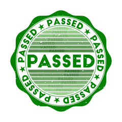 Grunge word round stamp with texture in Hulk color theme. Vintage style geometric passed seal with gradient stripes. Artistic vector illustration.