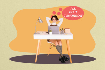 Photo advertisement september collage holiday knowledge day girl academic learner remote courses sit desk education isolated on yellow background - Powered by Adobe