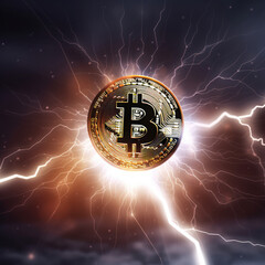 3D Bitcoin lightning created with generative AI