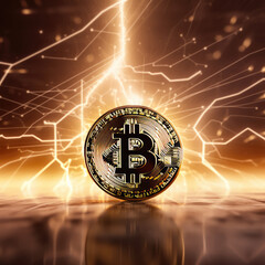 3D Bitcoin lightning created with generative AI
