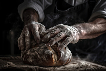 Generative Illustration AI of a baker's hands holding an artisan bread