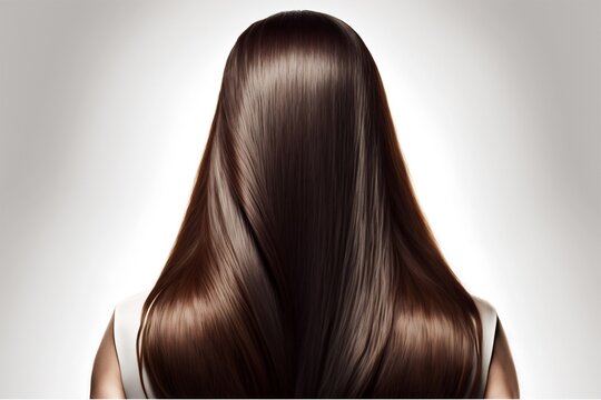 Close up view of a straight shiny brown hair. Generative ai