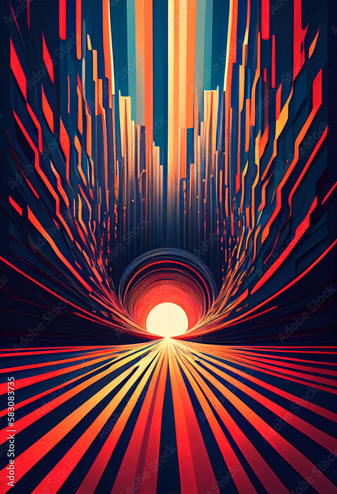 Aufkleber abstract background with rays of light in a tunnel, ai generation