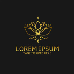 illustration vector graphic of lotus flower logo with golden elegant luxury style