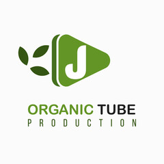 Letter J with Green Play Icon, Video, Media Play for Organic, Nature, Agriculture Media Information Channel Business Logo Idea Template