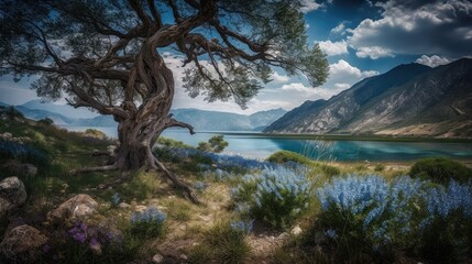 Fototapeta na wymiar Immersive Landscape and Jungle with Rivers, Mountains, and Trees: Experience the Beauty of Nature | High-Quality Stock Image 