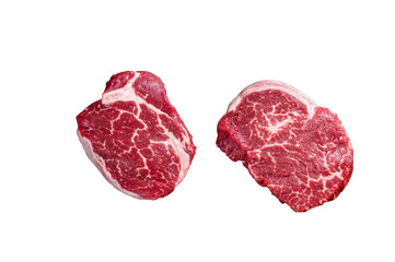 Raw Fillet Mignon tenderloin steaks.  Isolated, transparent background.