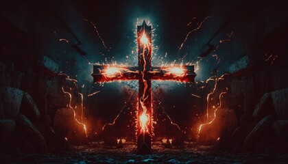 Exorcism red satanic cross fantasy background concept generative ai