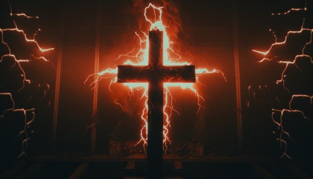 Exorcism red satanic cross fantasy background concept generative ai