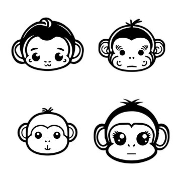 Playful and endearing Hand drawn collection set of cute kawaii monkeys, showcasing the adorable side of these beloved animals